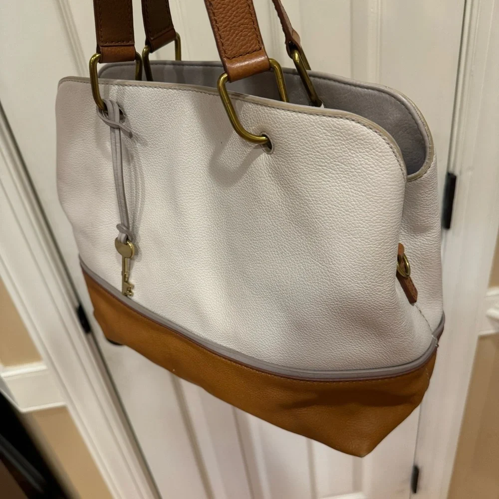 Fossil Lane Satchel Neutral Cream Brown Multi